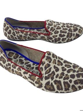 Rothy's Leopard Print Flats with Red Trim and Blue Lining